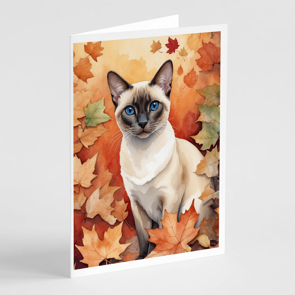 Colorpoint Shorthair Cat in Fall Leaves Greeting Cards Pack of 8 Blank Cards with Envelopes Whimsical A7 Size 5x7