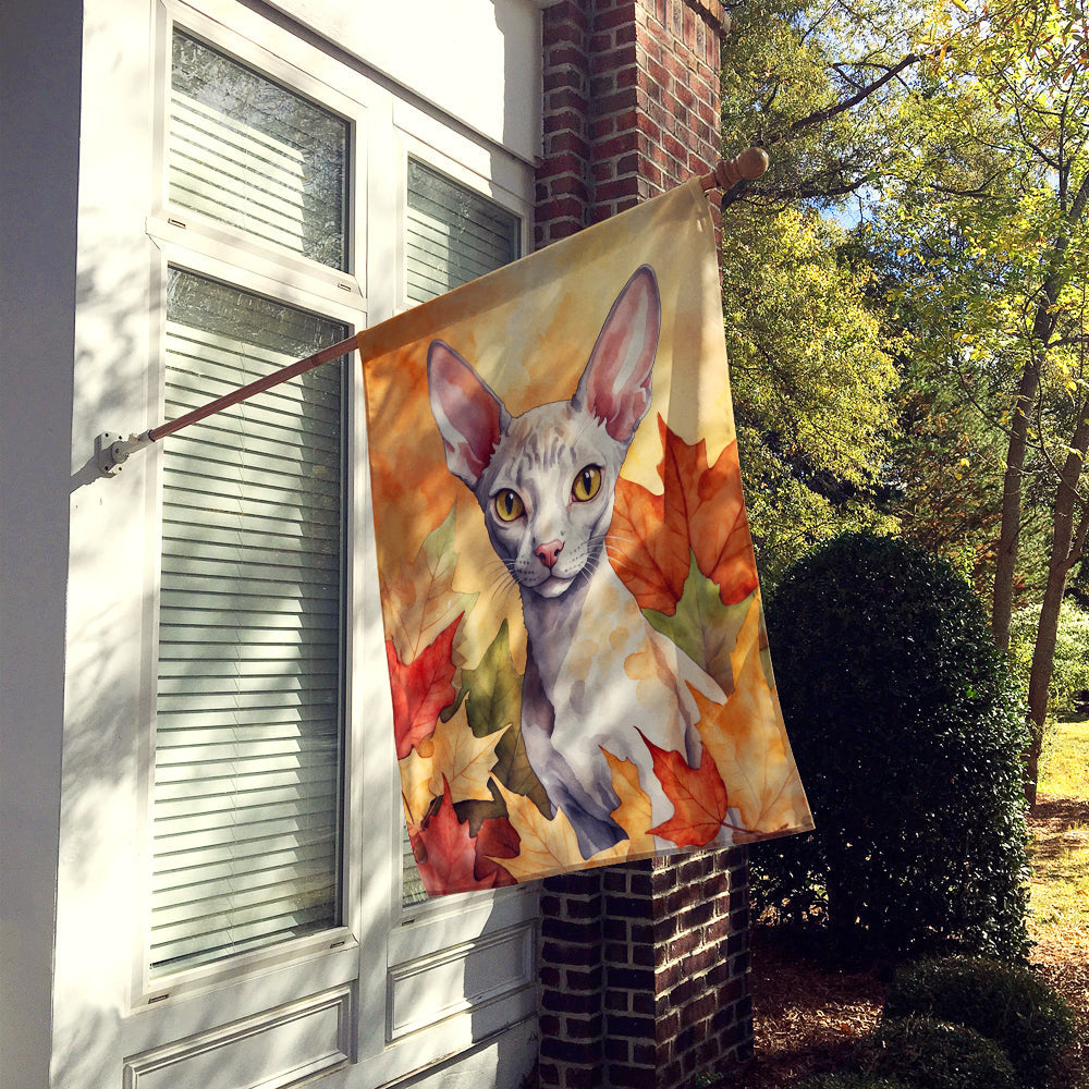 Cornish Rex Cat in Fall Leaves House Flag 28x40 Porch Sleeve Pole Decorative Outside Yard Banner Artwork Wall Hanging, Polyester