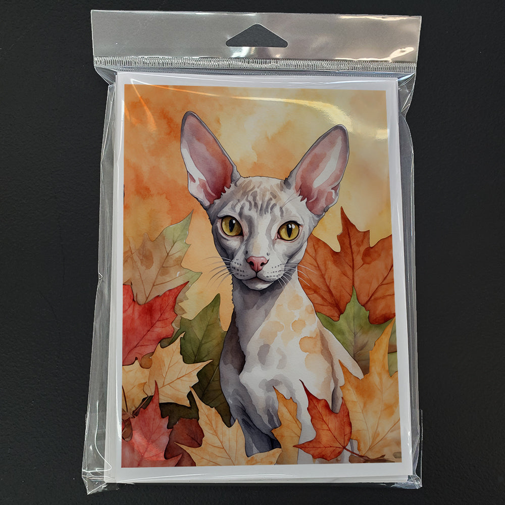 Cornish Rex Cat in Fall Leaves Greeting Cards Pack of 8 Blank Cards with Envelopes Whimsical A7 Size 5x7