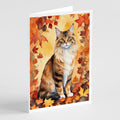 Cymric Cat in Fall Leaves Greeting Cards Pack of 8 Blank Cards with Envelopes Whimsical A7 Size 5x7