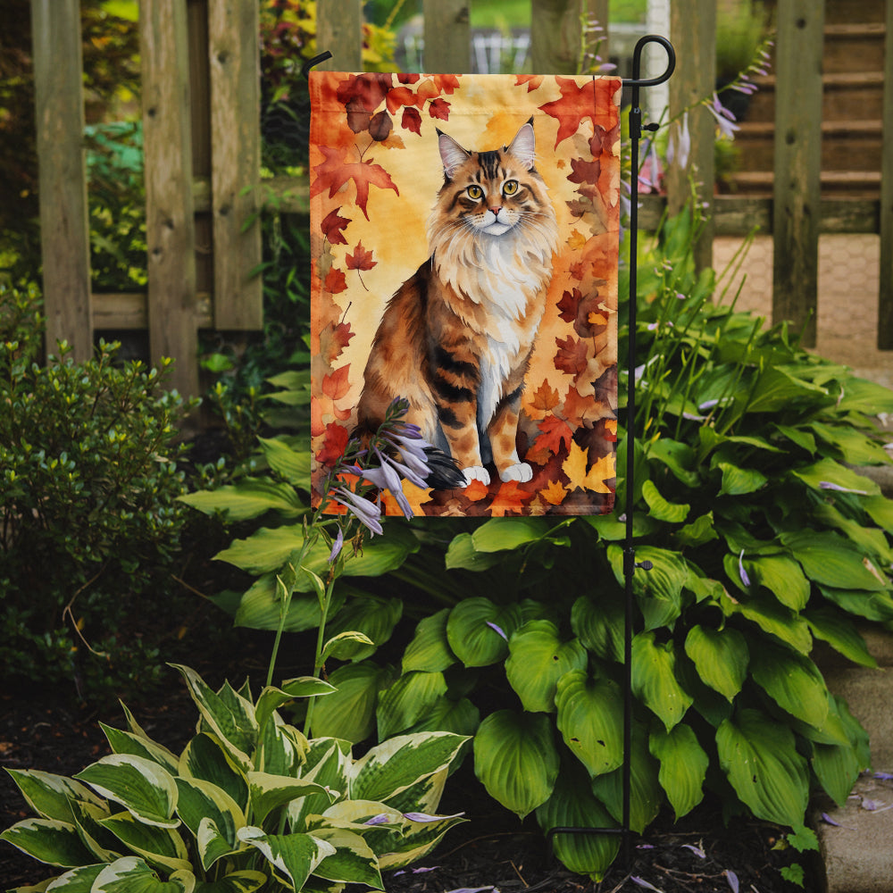 Cymric Cat in Fall Leaves Garden Flag Mailbox Decorative Yard Banner Outside Patio Artwork for Flower Beds, Garden Size, Multicolor