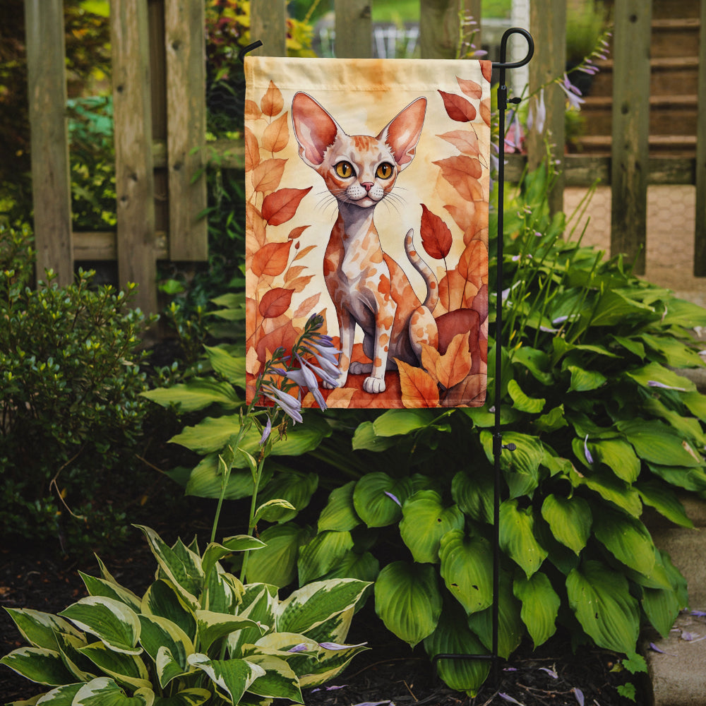 Devon Rex Cat in Fall Leaves Garden Flag Mailbox Decorative Yard Banner Outside Patio Artwork for Flower Beds, Garden Size, Multicolor