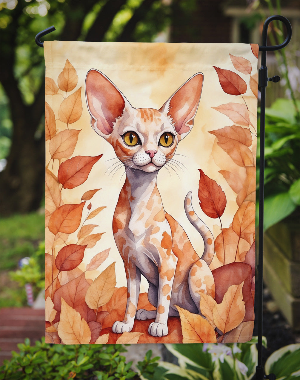 Devon Rex Cat in Fall Leaves Garden Flag Mailbox Decorative Yard Banner Outside Patio Artwork for Flower Beds, Garden Size, Multicolor