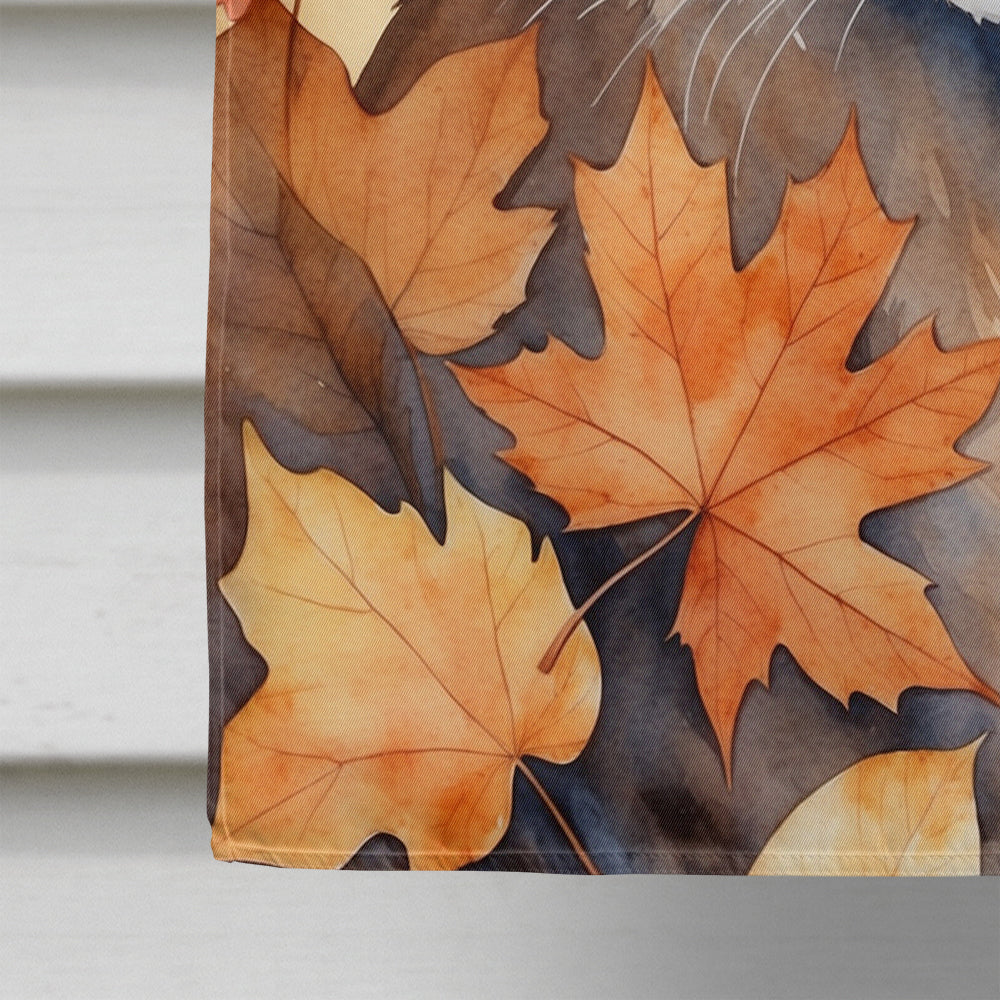 Dwelf Cat in Fall Leaves House Flag 28x40 Porch Sleeve Pole Decorative Outside Yard Banner Artwork Wall Hanging, Polyester