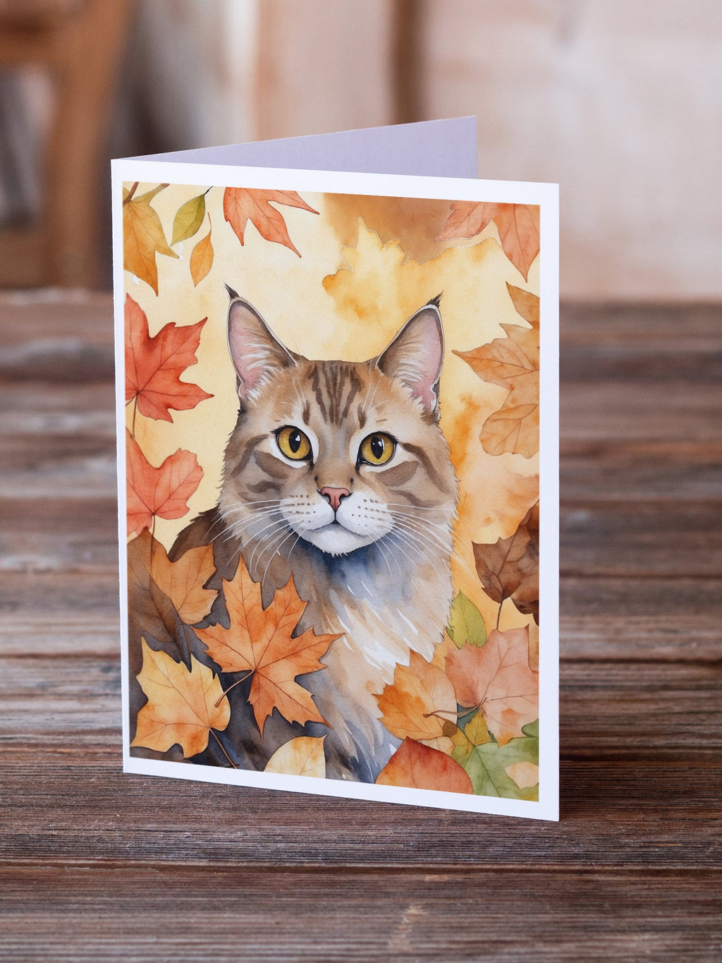 Dwelf Cat in Fall Leaves Greeting Cards Pack of 8 Blank Cards with Envelopes Whimsical A7 Size 5x7