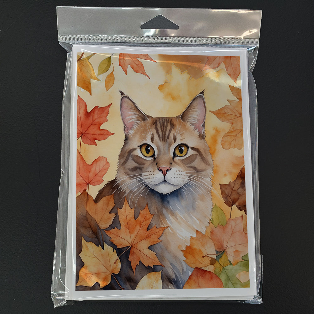 Dwelf Cat in Fall Leaves Greeting Cards Pack of 8 Blank Cards with Envelopes Whimsical A7 Size 5x7