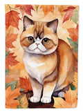 Exotic Shorthair Cat in Fall Leaves House Flag 28x40 Porch Sleeve Pole Decorative Outside Yard Banner Artwork Wall Hanging, Polyester