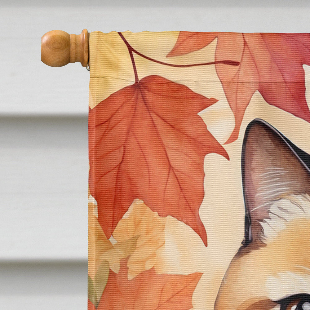 Exotic Shorthair Cat in Fall Leaves House Flag 28x40 Porch Sleeve Pole Decorative Outside Yard Banner Artwork Wall Hanging, Polyester