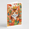 Foldex Exotic Fold Cat in Fall Leaves Greeting Cards Pack of 8 Blank Cards with Envelopes Whimsical A7 Size 5x7