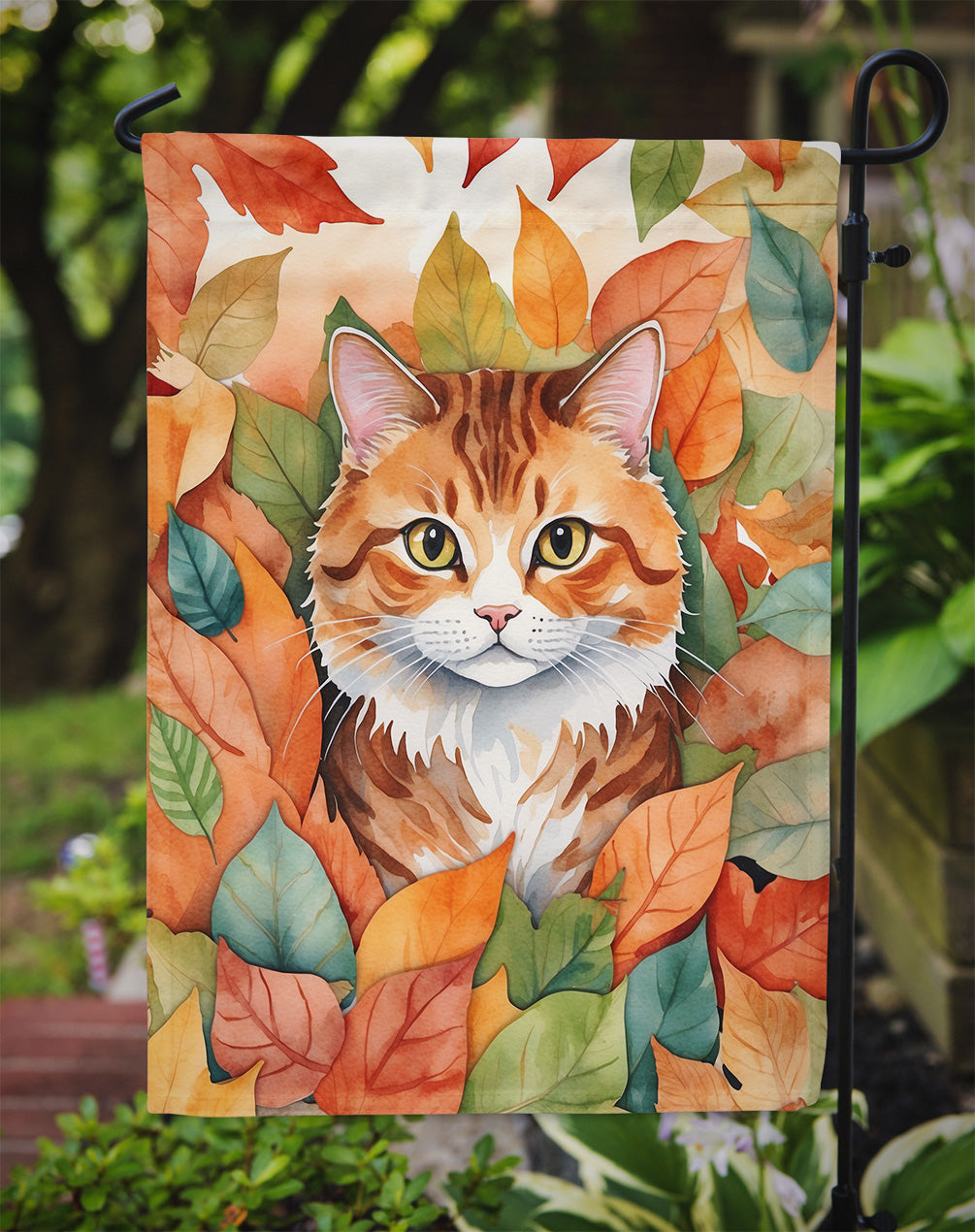 Foldex Exotic Fold Cat in Fall Leaves Garden Flag Mailbox Decorative Yard Banner Outside Patio Artwork for Flower Beds, Garden Size, Multicolor