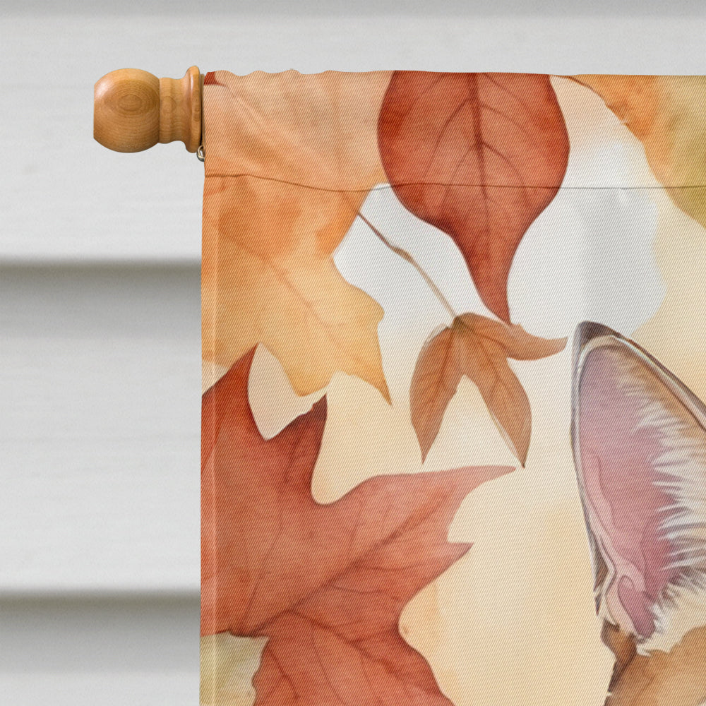 German Rex Cat in Fall Leaves House Flag 28x40 Porch Sleeve Pole Decorative Outside Yard Banner Artwork Wall Hanging, Polyester