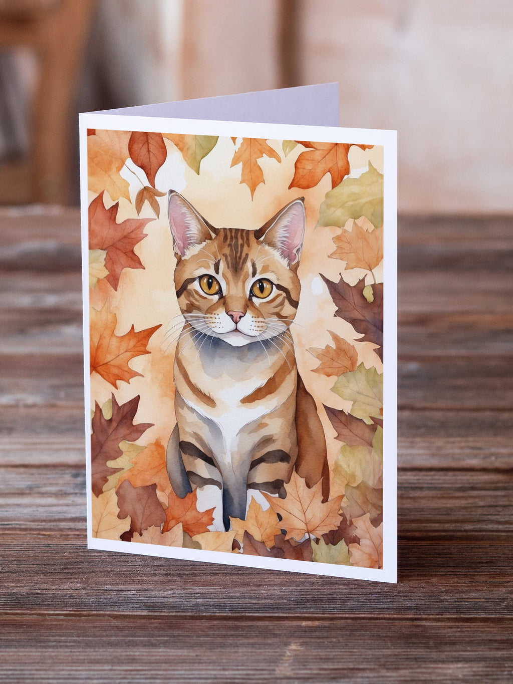German Rex Cat in Fall Leaves Greeting Cards Pack of 8 Blank Cards with Envelopes Whimsical A7 Size 5x7