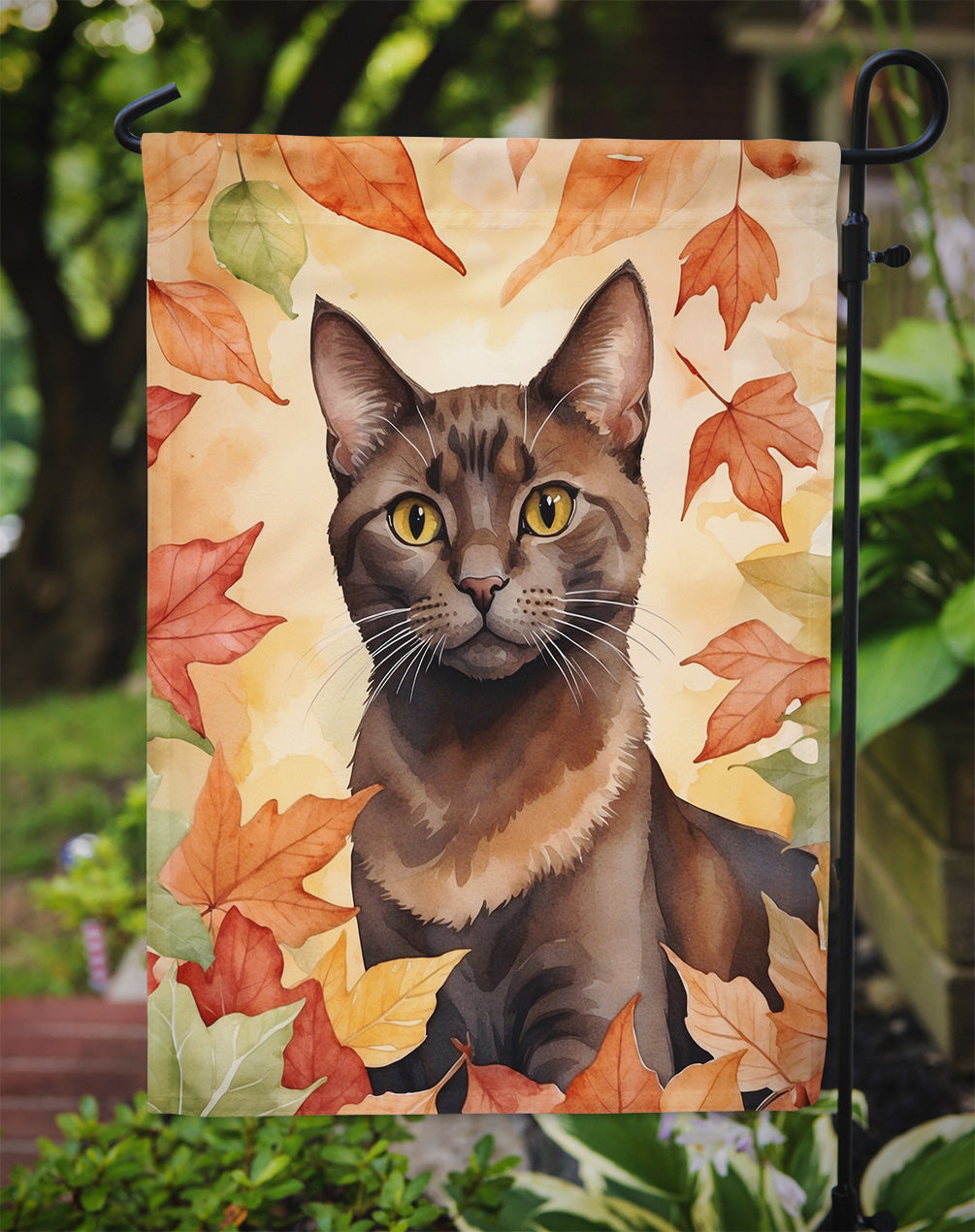 Havana Brown Cat in Fall Leaves Garden Flag Mailbox Decorative Yard Banner Outside Patio Artwork for Flower Beds, Garden Size, Multicolor