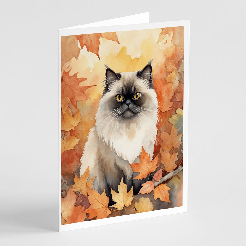 Himalayan Cat in Fall Leaves Greeting Cards Pack of 8 Blank Cards with Envelopes Whimsical A7 Size 5x7