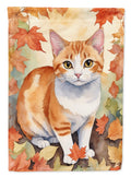 Japanese Bobtail Cat in Fall Leaves House Flag 28x40 Porch Sleeve Pole Decorative Outside Yard Banner Artwork Wall Hanging, Polyester