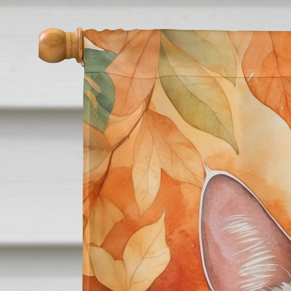 Khao Manee Cat in Fall Leaves House Flag 28x40 Porch Sleeve Pole Decorative Outside Yard Banner Artwork Wall Hanging, Polyester