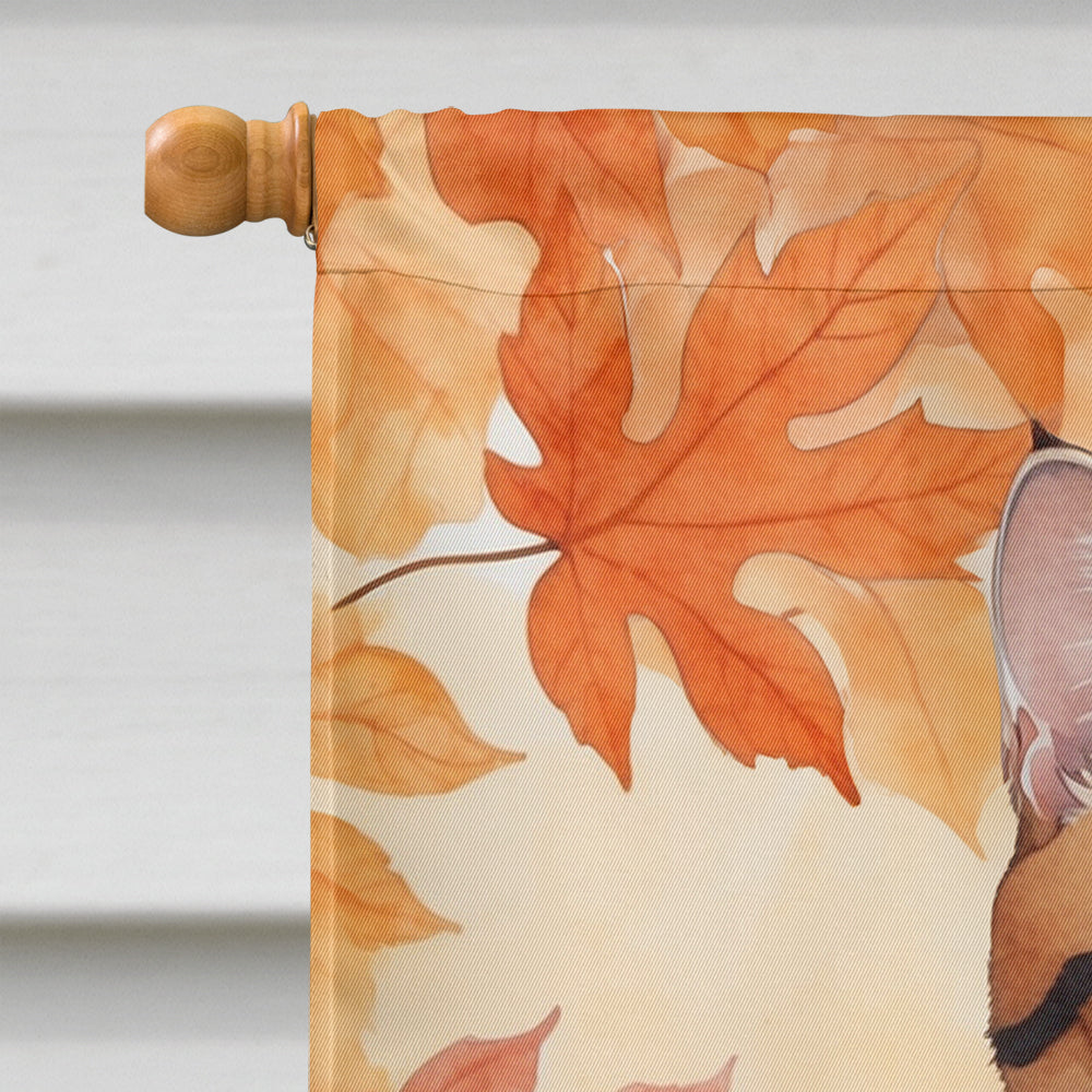 Korean Bobtail Cat in Fall Leaves House Flag 28x40 Porch Sleeve Pole Decorative Outside Yard Banner Artwork Wall Hanging, Polyester
