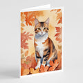 Korean Bobtail Cat in Fall Leaves Greeting Cards Pack of 8 Blank Cards with Envelopes Whimsical A7 Size 5x7