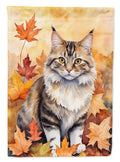 Kurilian Bobtail Cat in Fall Leaves House Flag 28x40 Porch Sleeve Pole Decorative Outside Yard Banner Artwork Wall Hanging, Polyester