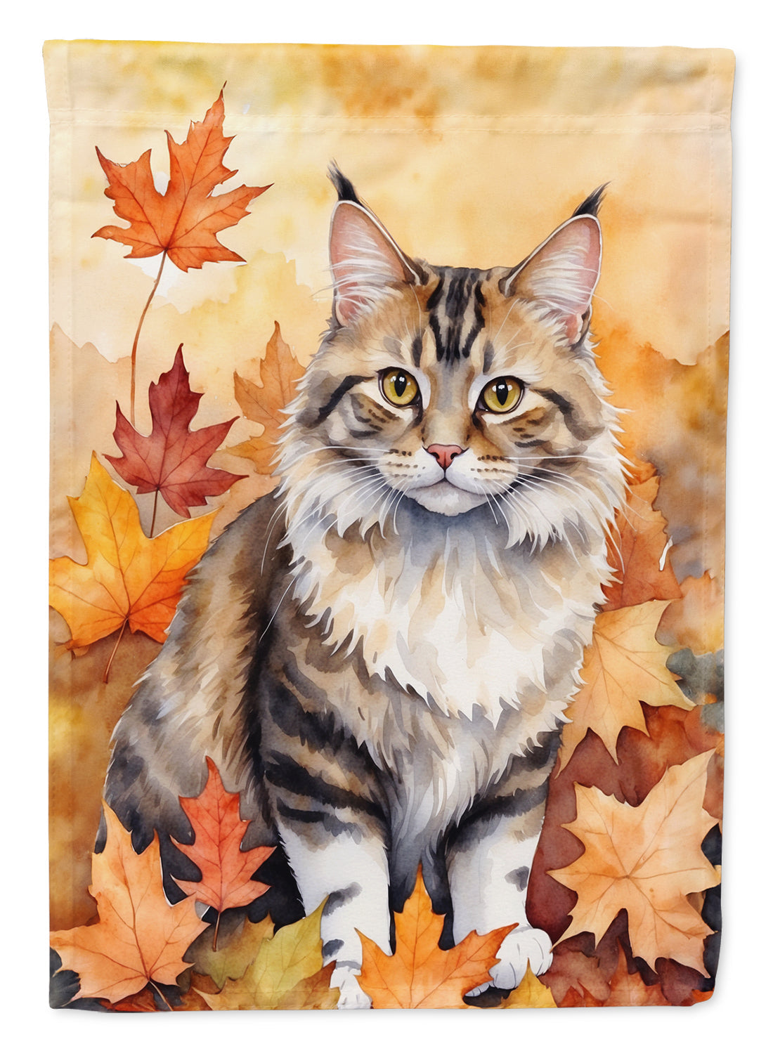 Kurilian Bobtail Cat in Fall Leaves Garden Flag Mailbox Decorative Yard Banner Outside Patio Artwork for Flower Beds, Garden Size, Multicolor