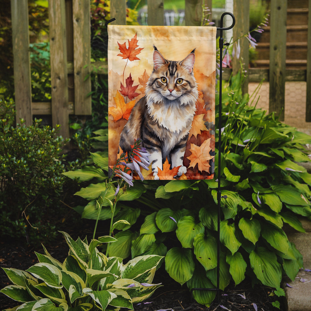 Kurilian Bobtail Cat in Fall Leaves Garden Flag Mailbox Decorative Yard Banner Outside Patio Artwork for Flower Beds, Garden Size, Multicolor