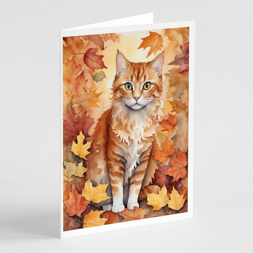 La Perm Cat in Fall Leaves Greeting Cards Pack of 8 Blank Cards with Envelopes Whimsical A7 Size 5x7
