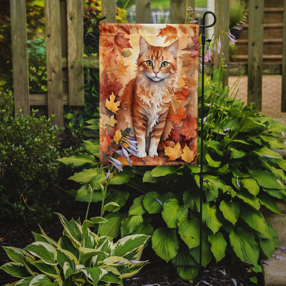La Perm Cat in Fall Leaves Garden Flag Mailbox Decorative Yard Banner Outside Patio Artwork for Flower Beds, Garden Size, Multicolor