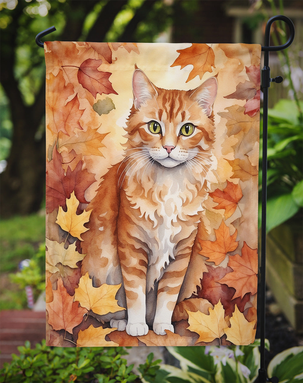 La Perm Cat in Fall Leaves Garden Flag Mailbox Decorative Yard Banner Outside Patio Artwork for Flower Beds, Garden Size, Multicolor