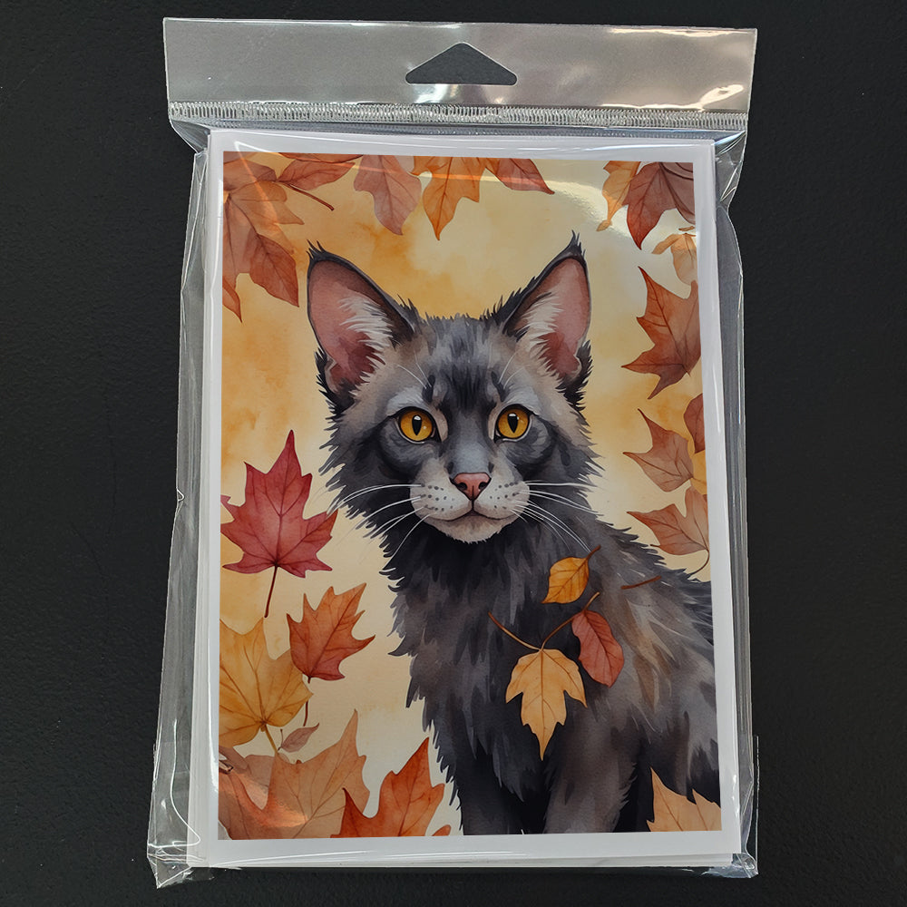 Lykoi Cat in Fall Leaves Greeting Cards Pack of 8 Blank Cards with Envelopes Whimsical A7 Size 5x7