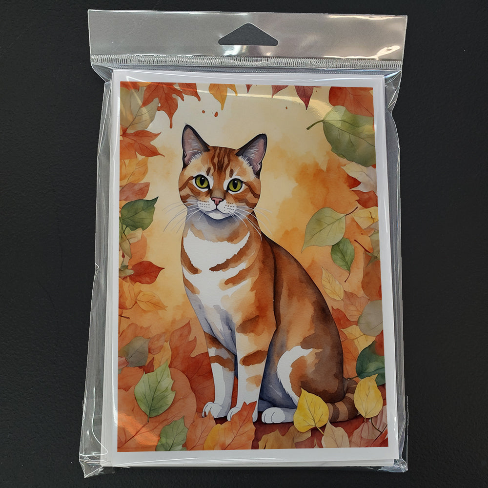 Malayan Cat in Fall Leaves Greeting Cards Pack of 8 Blank Cards with Envelopes Whimsical A7 Size 5x7
