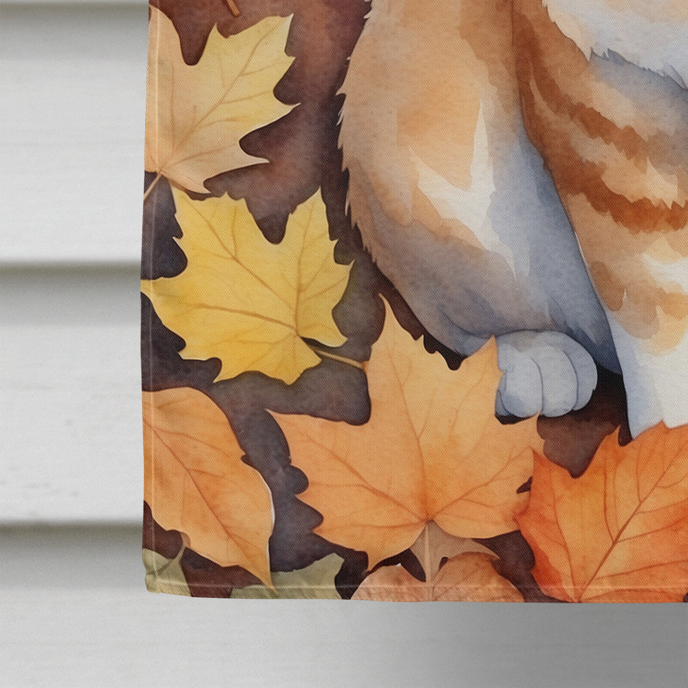 Manx Cat in Fall Leaves House Flag 28x40 Porch Sleeve Pole Decorative Outside Yard Banner Artwork Wall Hanging, Polyester