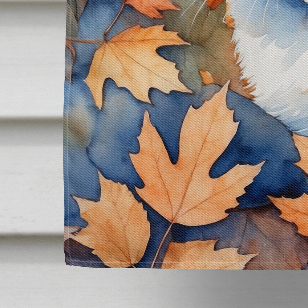 Ojos Azules Cat in Fall Leaves House Flag 28x40 Porch Sleeve Pole Decorative Outside Yard Banner Artwork Wall Hanging, Polyester