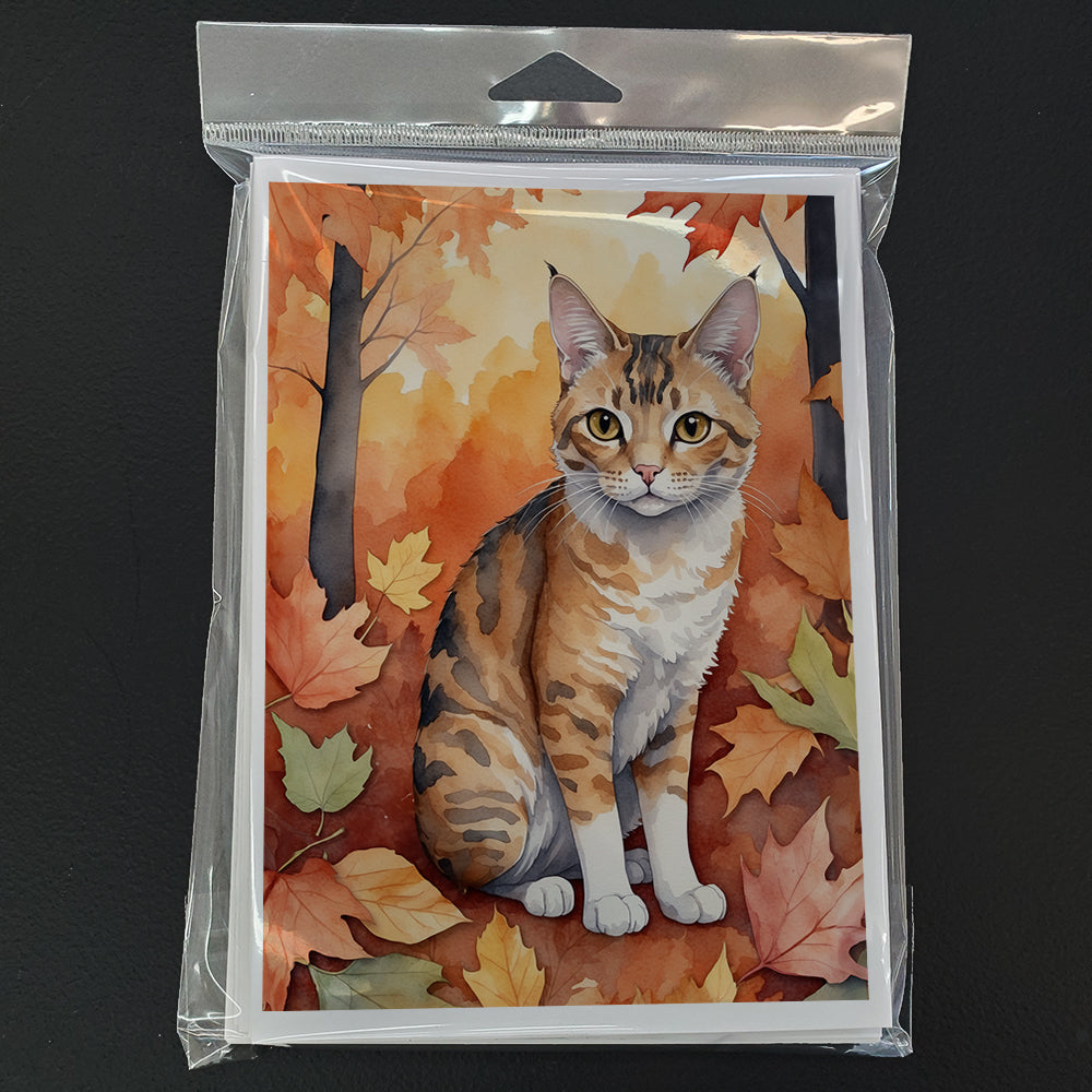 Oregon Rex Cat in Fall Leaves Greeting Cards Pack of 8 Blank Cards with Envelopes Whimsical A7 Size 5x7