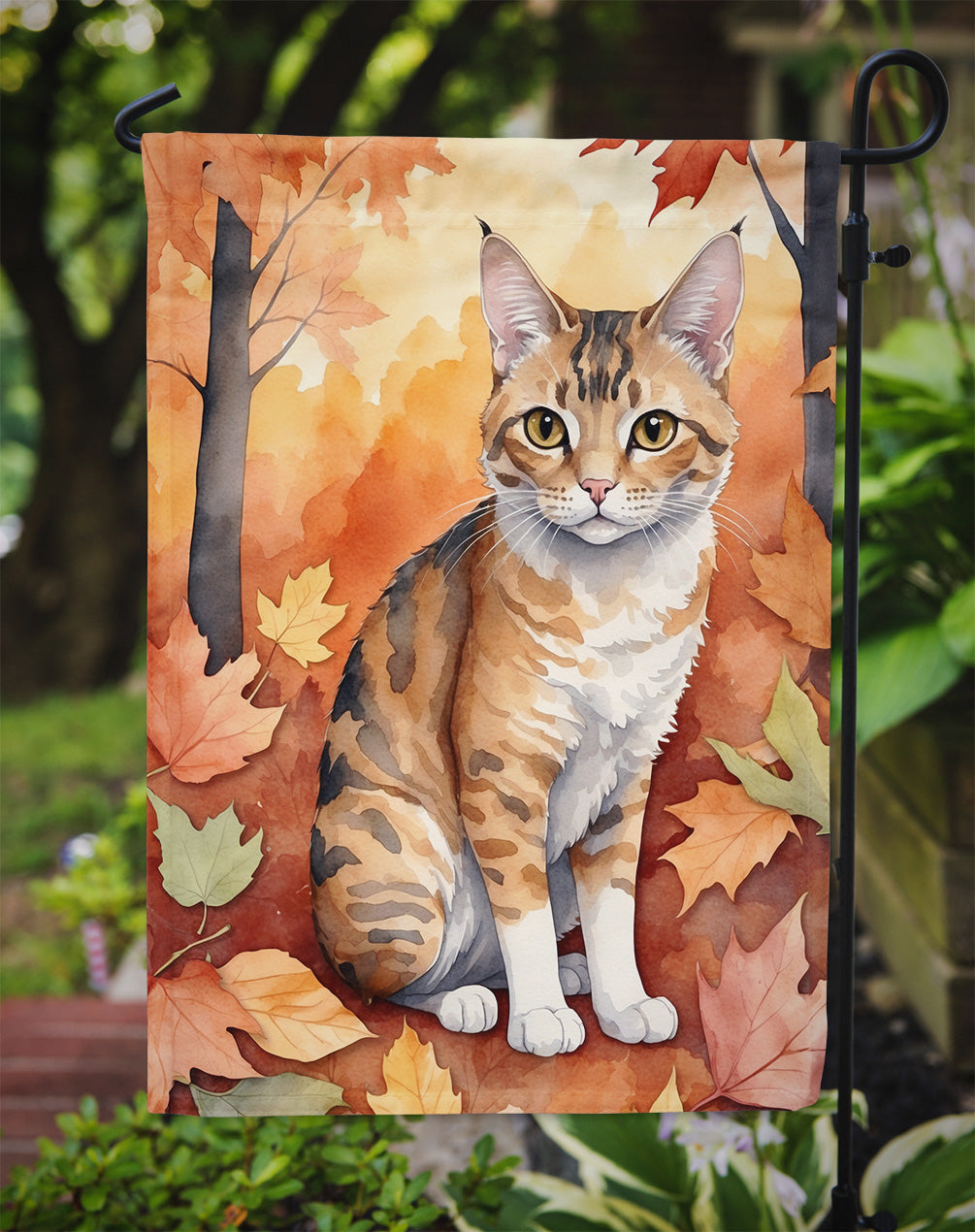 Oregon Rex Cat in Fall Leaves Garden Flag Mailbox Decorative Yard Banner Outside Patio Artwork for Flower Beds, Garden Size, Multicolor