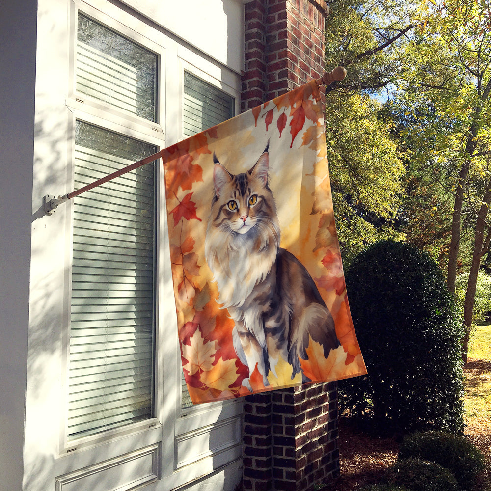 Oriental Longhair Cat in Fall Leaves House Flag 28x40 Porch Sleeve Pole Decorative Outside Yard Banner Artwork Wall Hanging, Polyester