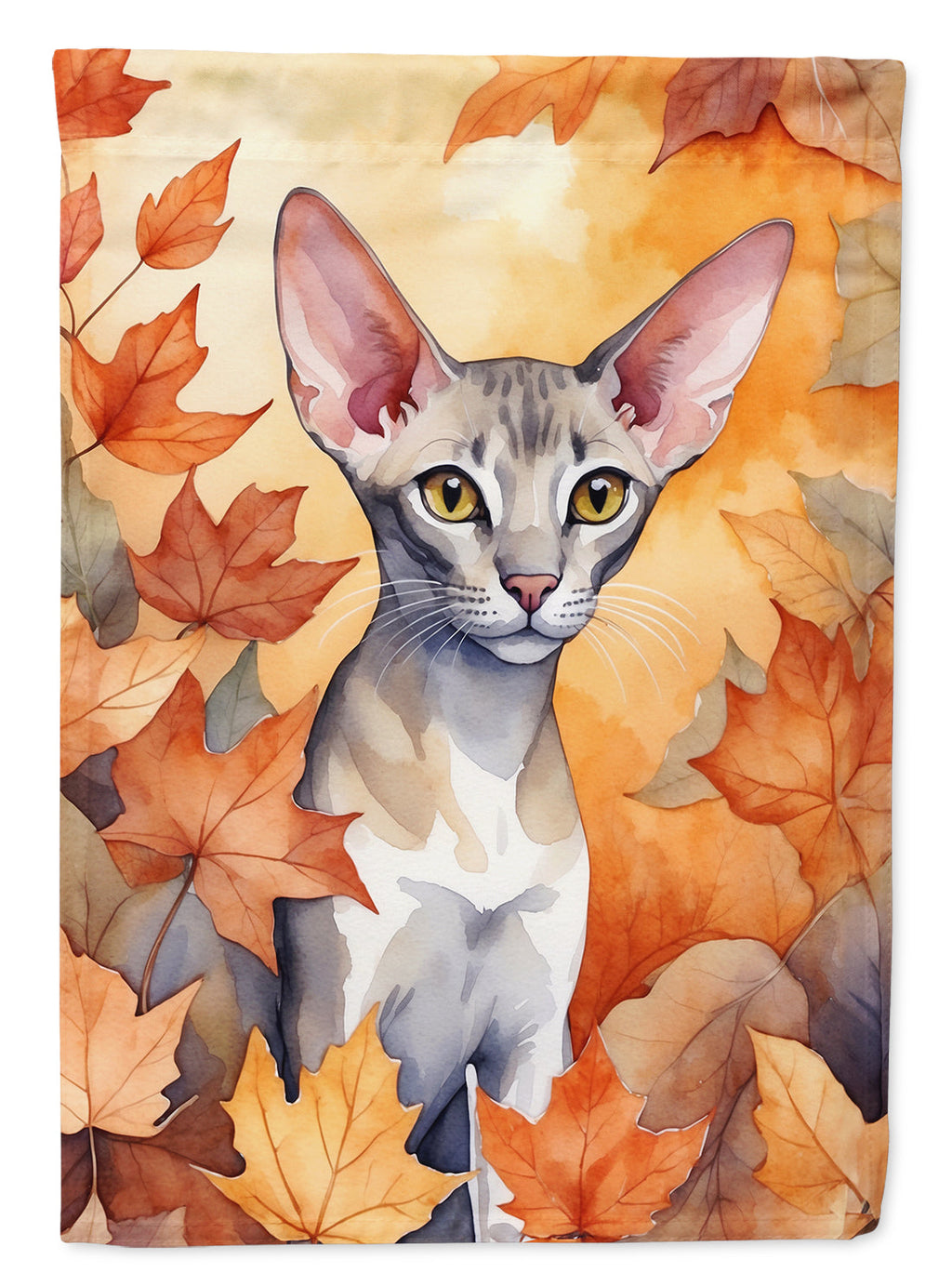 Oriental Shorthair Cat in Fall Leaves House Flag 28x40 Porch Sleeve Pole Decorative Outside Yard Banner Artwork Wall Hanging, Polyester