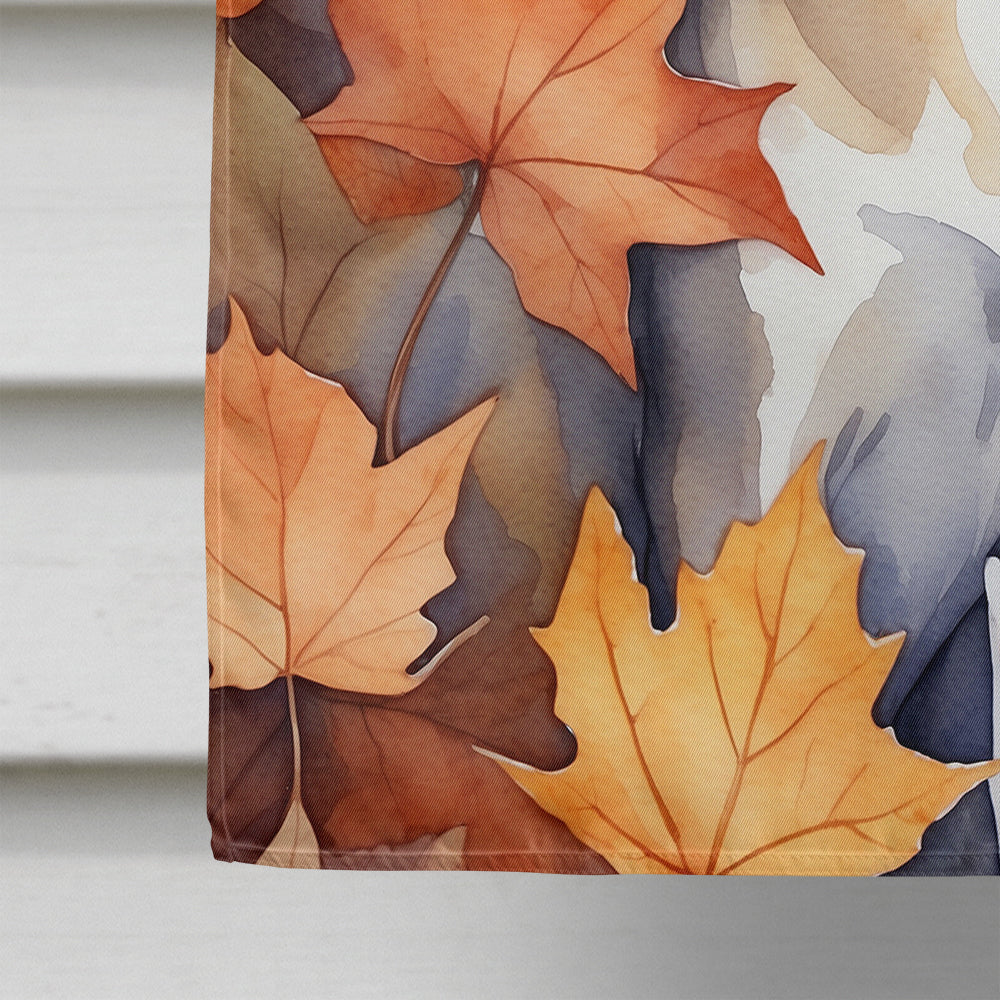 Oriental Shorthair Cat in Fall Leaves House Flag 28x40 Porch Sleeve Pole Decorative Outside Yard Banner Artwork Wall Hanging, Polyester