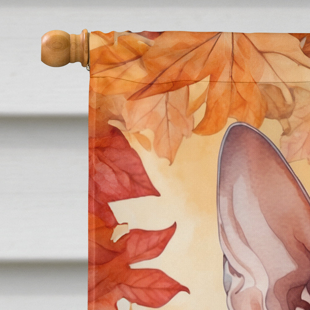 Peterbald Cat in Fall Leaves House Flag 28x40 Porch Sleeve Pole Decorative Outside Yard Banner Artwork Wall Hanging, Polyester