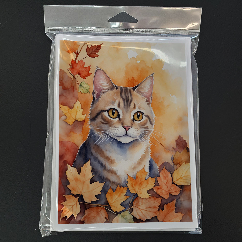 Raas Cat in Fall Leaves Greeting Cards Pack of 8 Blank Cards with Envelopes Whimsical A7 Size 5x7
