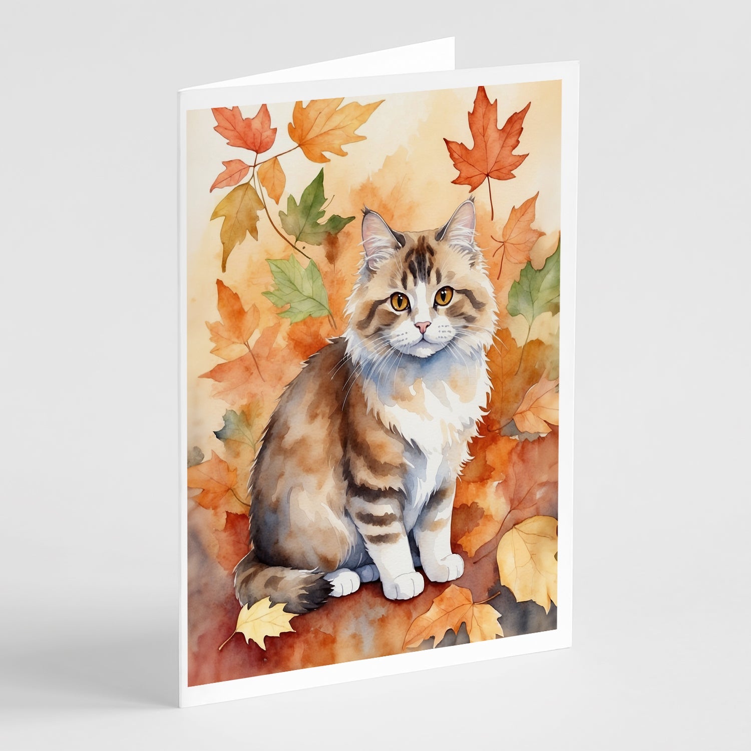 Ragamuffin Cat in Fall Leaves Greeting Cards Pack of 8 Blank Cards with Envelopes Whimsical A7 Size 5x7