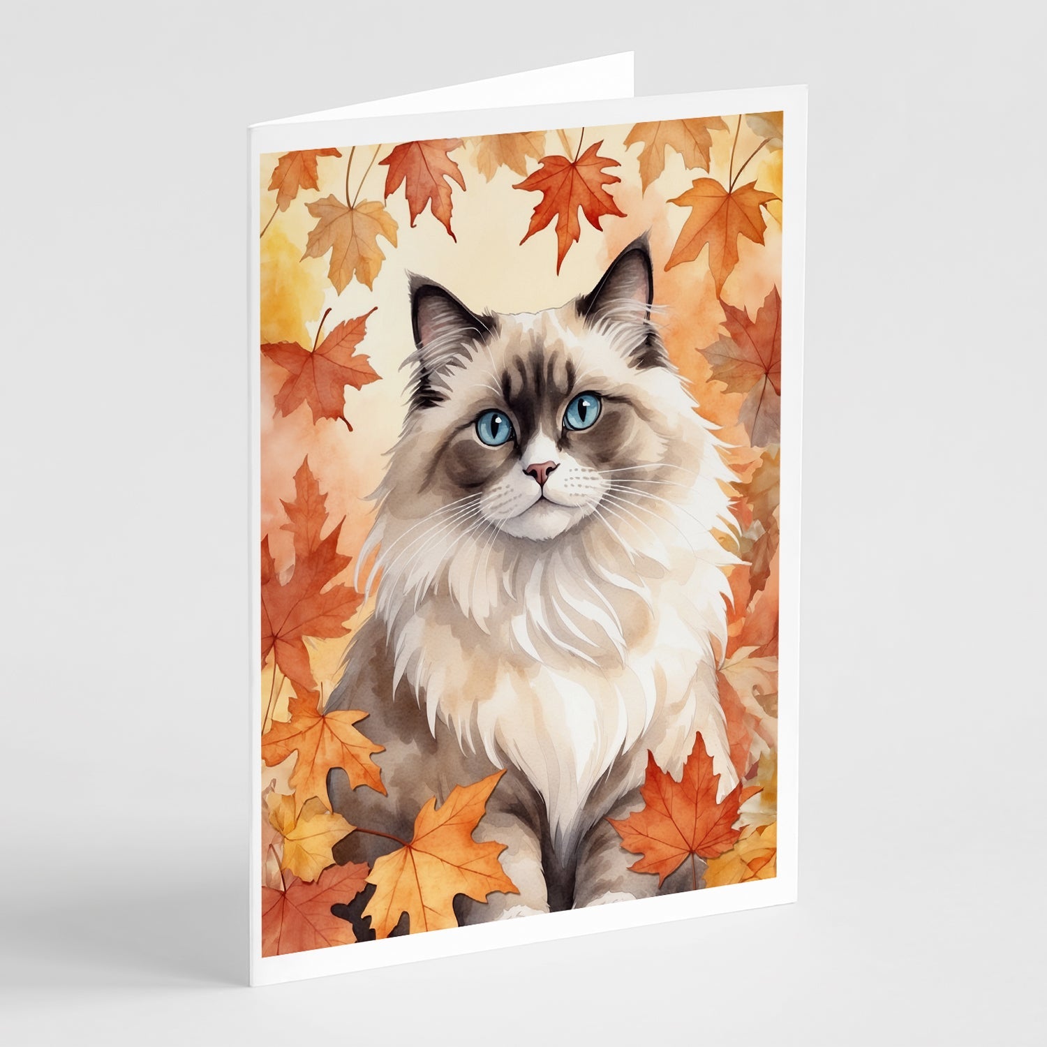 Ragdoll Cat in Fall Leaves Greeting Cards Pack of 8 Blank Cards with Envelopes Whimsical A7 Size 5x7