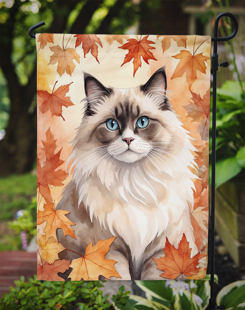 Ragdoll Cat in Fall Leaves Garden Flag Mailbox Decorative Yard Banner Outside Patio Artwork for Flower Beds, Garden Size, Multicolor