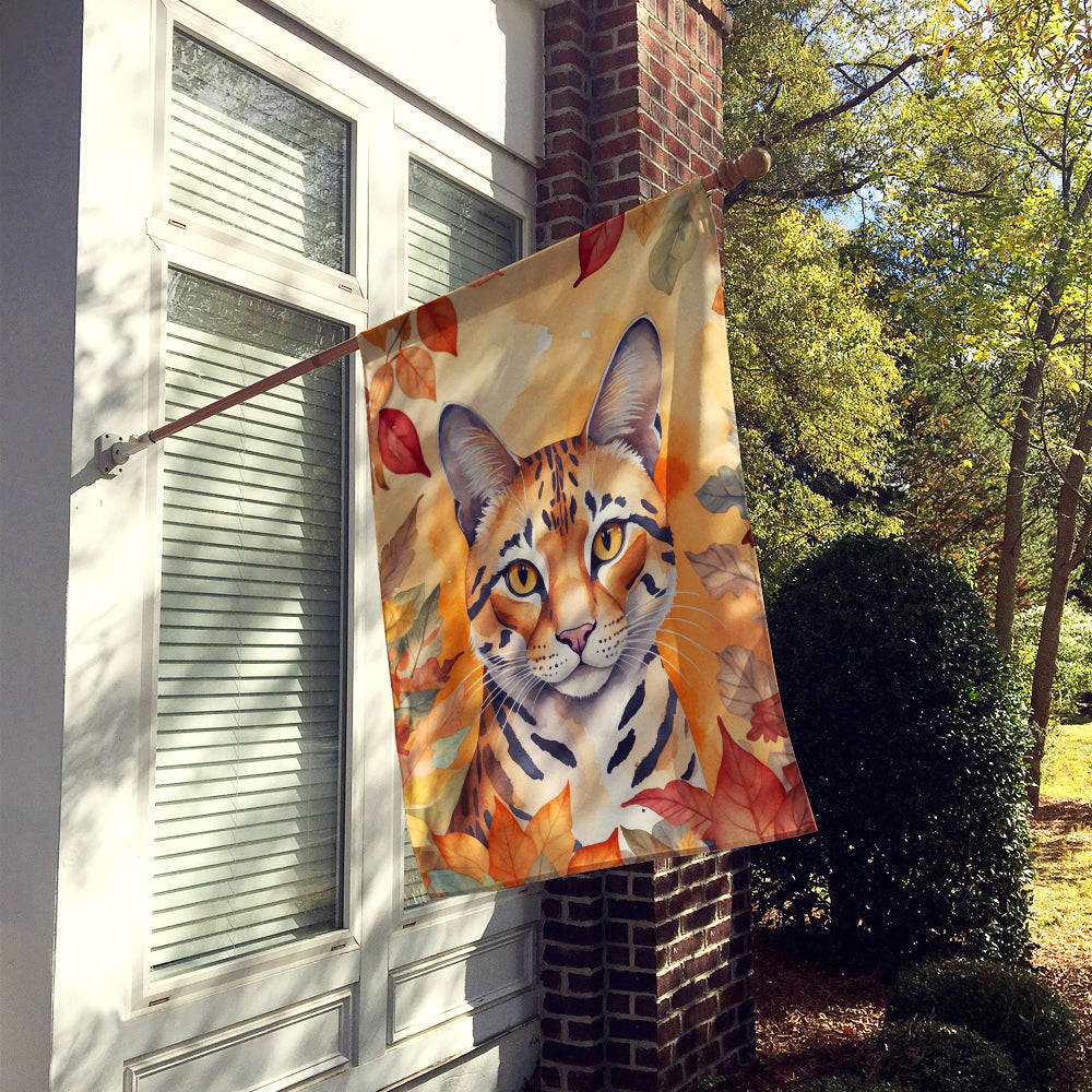 Safari Cat in Fall Leaves House Flag 28x40 Porch Sleeve Pole Decorative Outside Yard Banner Artwork Wall Hanging, Polyester