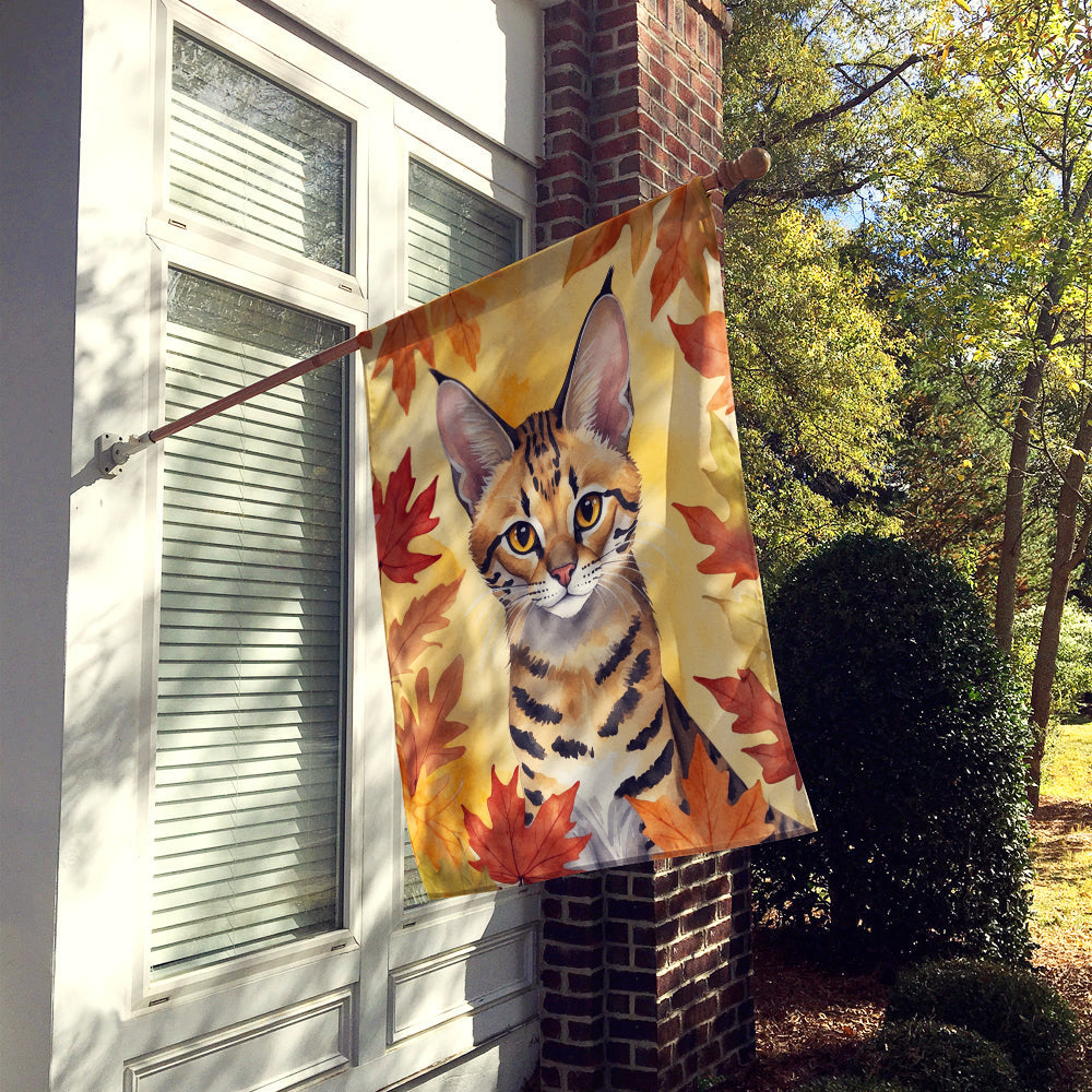 Savannah Cat in Fall Leaves House Flag 28x40 Porch Sleeve Pole Decorative Outside Yard Banner Artwork Wall Hanging, Polyester
