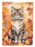Selkirk Rex Cat in Fall Leaves House Flag 28x40 Porch Sleeve Pole Decorative Outside Yard Banner Artwork Wall Hanging, Polyester