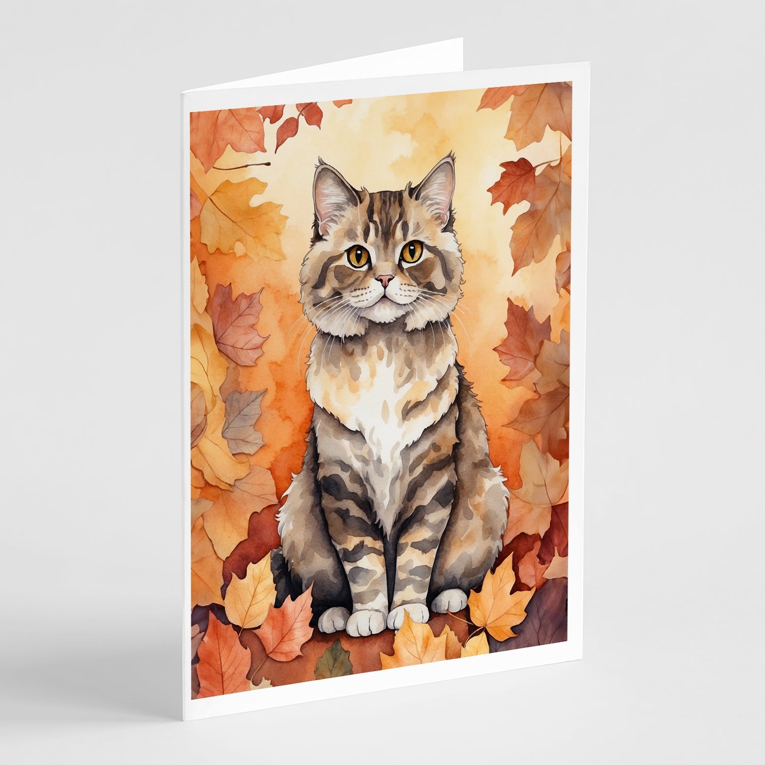 Selkirk Rex Cat in Fall Leaves Greeting Cards Pack of 8 Blank Cards with Envelopes Whimsical A7 Size 5x7