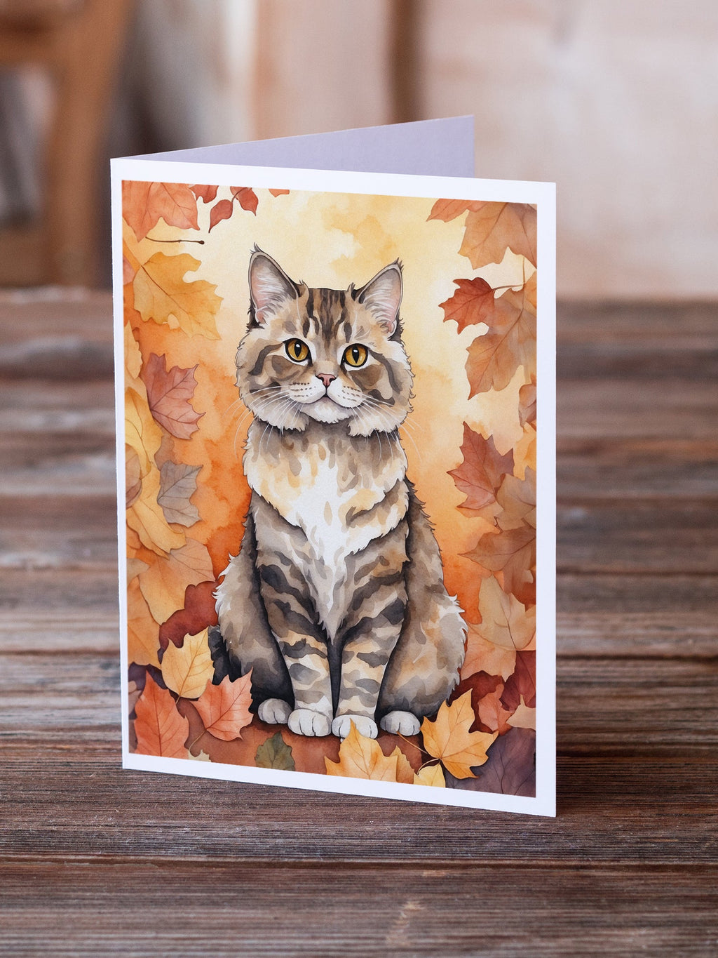 Selkirk Rex Cat in Fall Leaves Greeting Cards Pack of 8 Blank Cards with Envelopes Whimsical A7 Size 5x7
