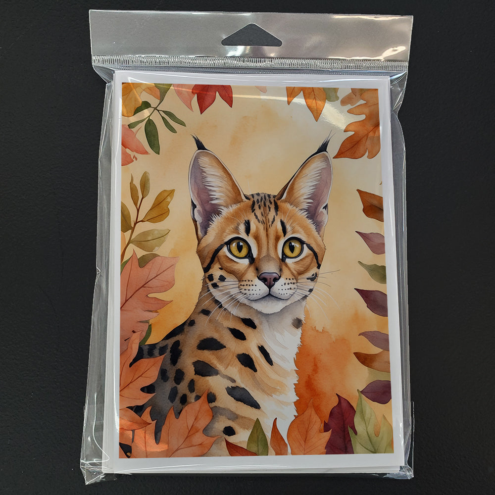 Serengeti Cat in Fall Leaves Greeting Cards Pack of 8 Blank Cards with Envelopes Whimsical A7 Size 5x7