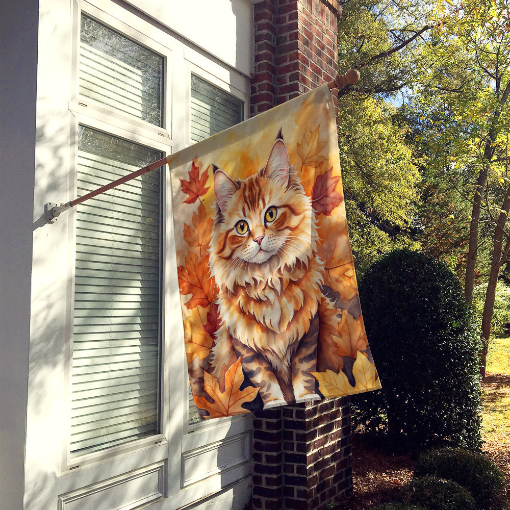 Skookum Cat in Fall Leaves House Flag 28x40 Porch Sleeve Pole Decorative Outside Yard Banner Artwork Wall Hanging, Polyester
