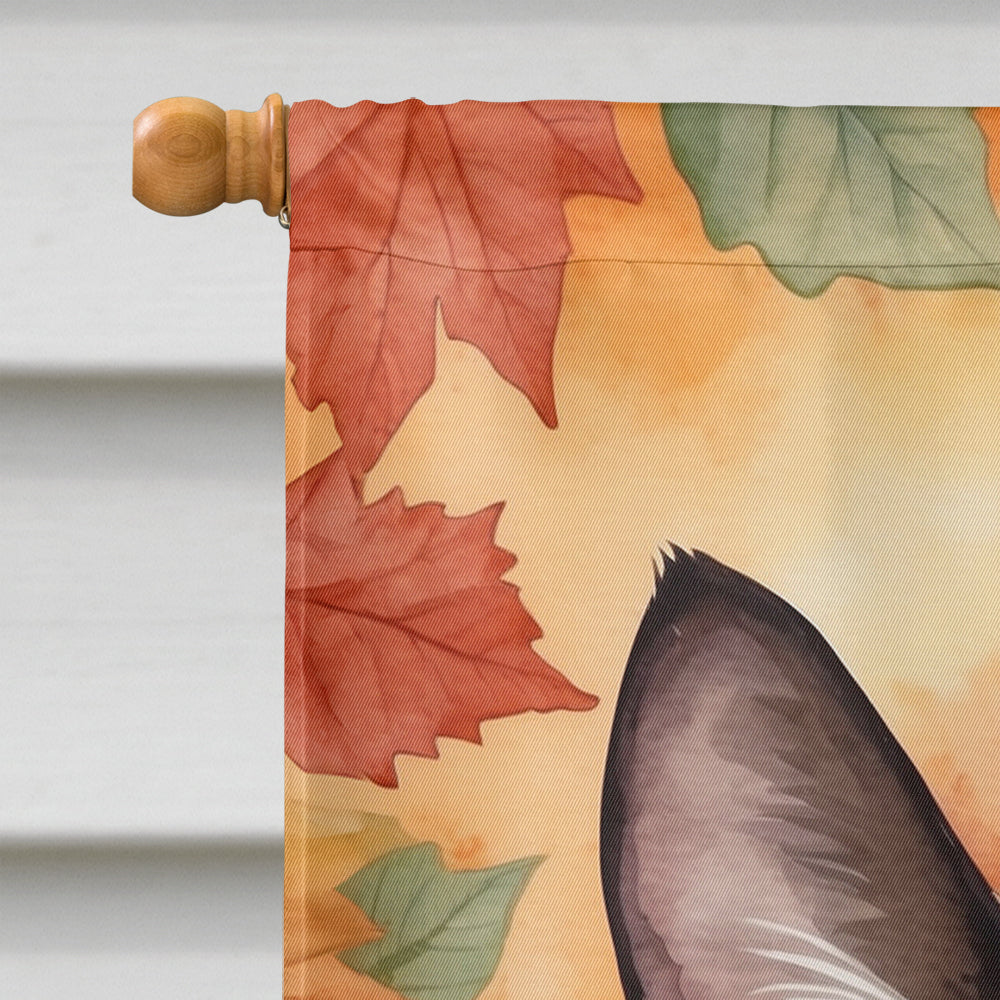 Snowshoe Cat in Fall Leaves House Flag 28x40 Porch Sleeve Pole Decorative Outside Yard Banner Artwork Wall Hanging, Polyester